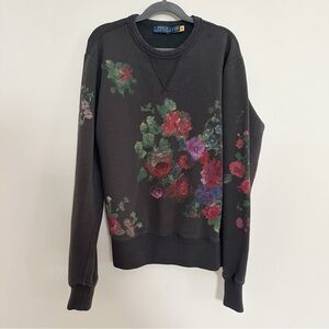 Polo Ralph Lauren Black Fleece Pullover Sweatshirt Rose Print Small